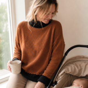 Polerón Camille punto inglés - Marrón miel con negro, Talle 1 polerón