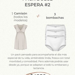 Pack dulce espera #2: Camisón + 3 bombachas para embarazo/postparto $4250