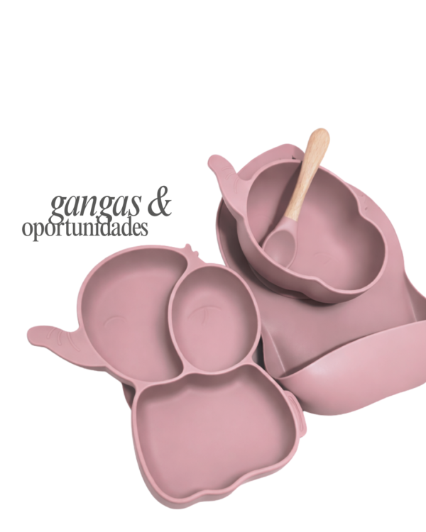 Set de alimentación elefante plato, bowl, babero y cuchara